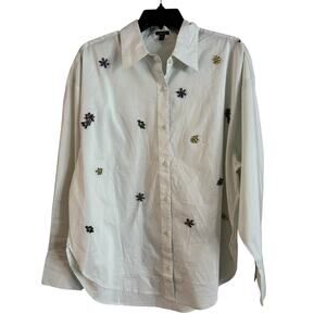 Express Poplin Embellished Boyfriend Portofino Button Up Shirt Medium NWOT